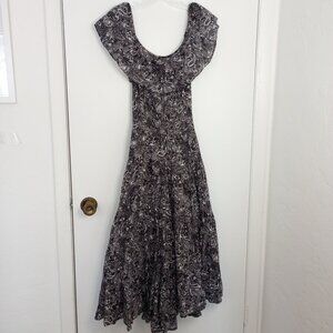 Olivia & Grace Black & White Paisley Ruffle Top Boho Midi Dress